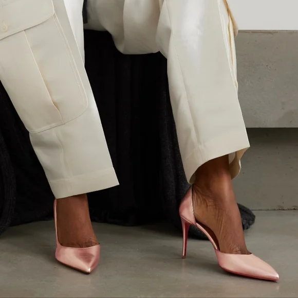 NWT$900 LOUBOUTIN Iriza 85 Leche Silk Satin metallic Leather Heel Pumps Sz 40.5 - Picture 4 of 15